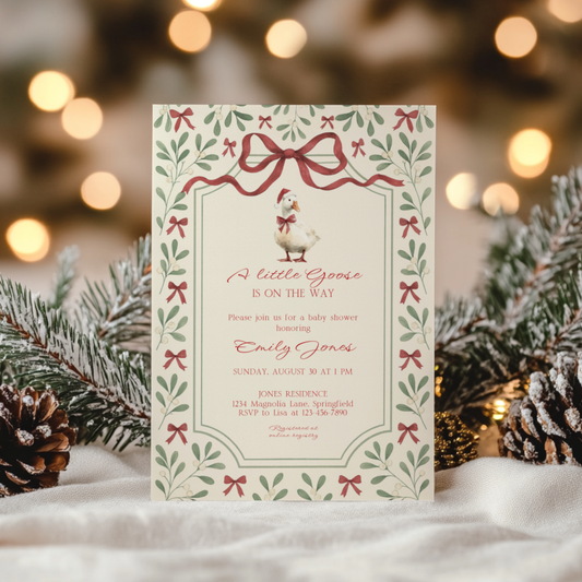 Baby Shower Invitation - Little Goose Christmas Baby Shower Invitation BS251