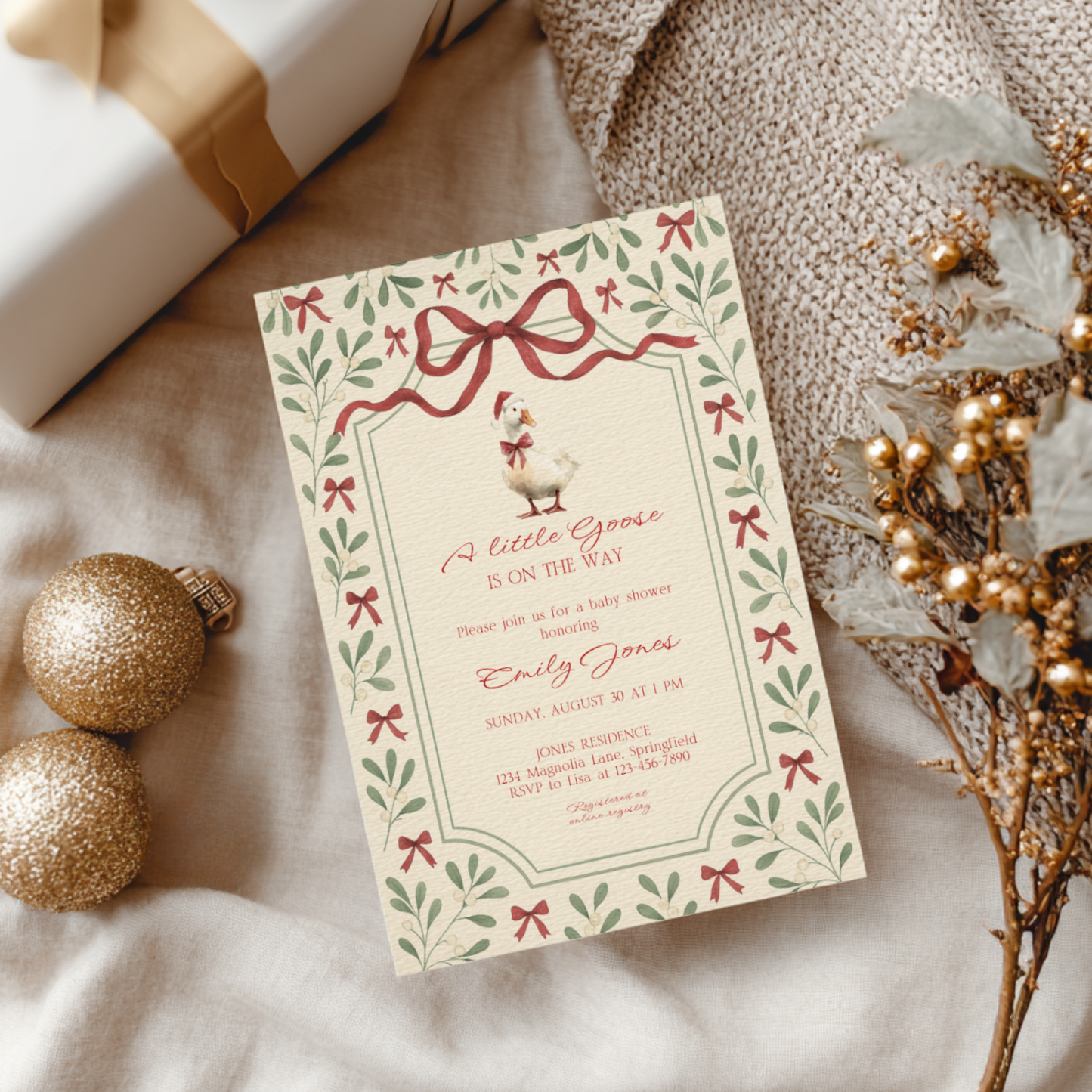 Baby Shower Invitation - Little Goose Christmas Baby Shower Invitation BS251