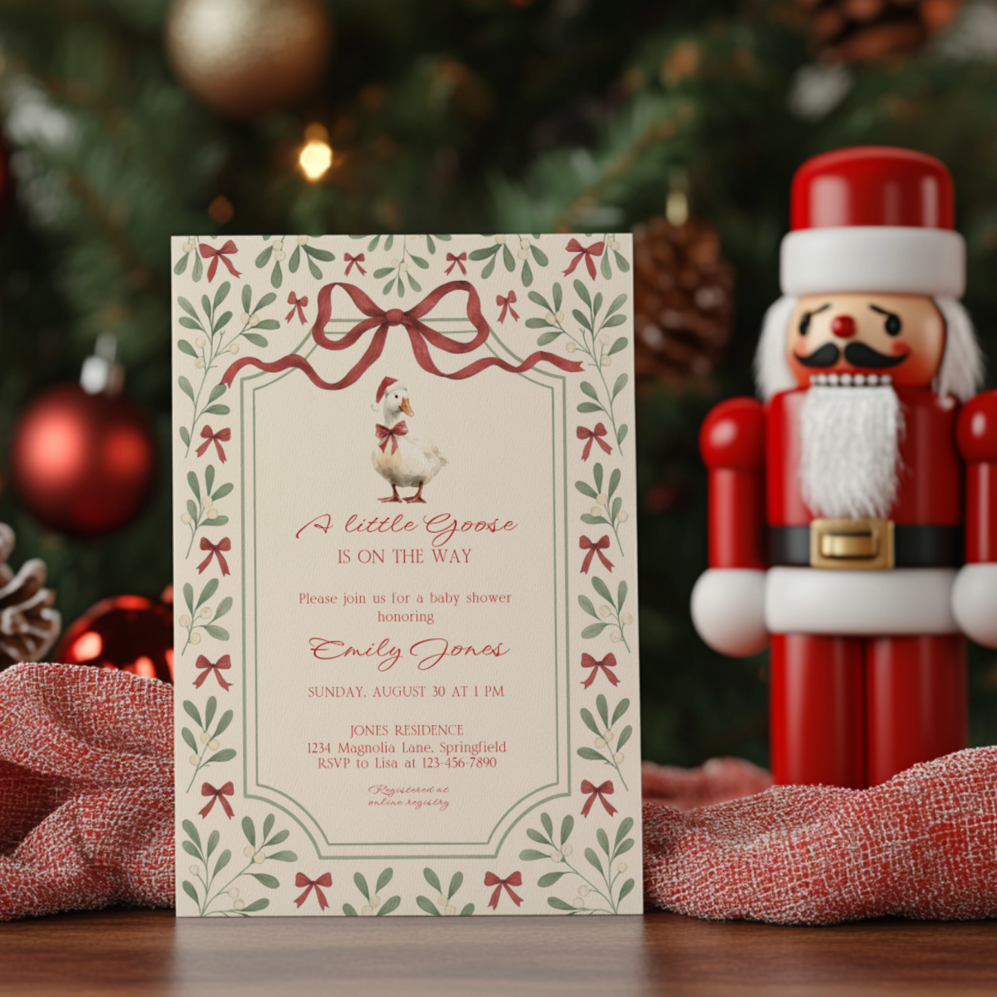 Baby Shower Invitation - Little Goose Christmas Baby Shower Invitation BS251