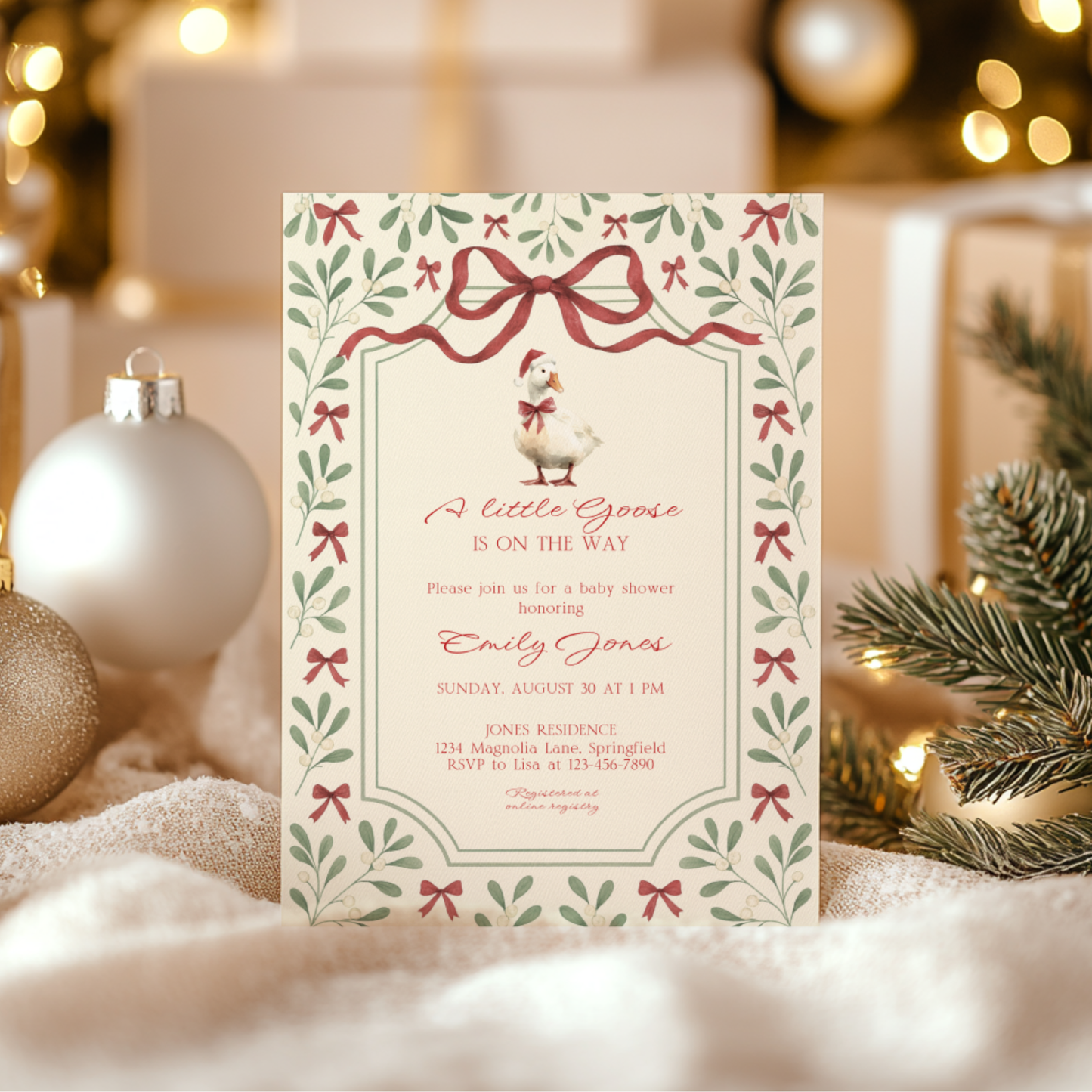 Baby Shower Invitation - Little Goose Christmas Baby Shower Invitation BS251