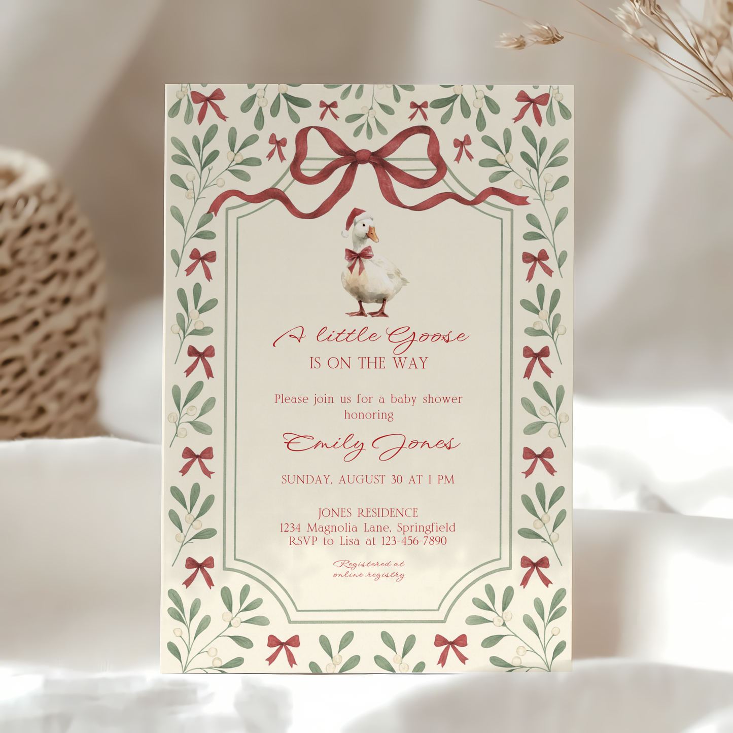 Baby Shower Invitation - Little Goose Christmas Baby Shower Invitation BS251