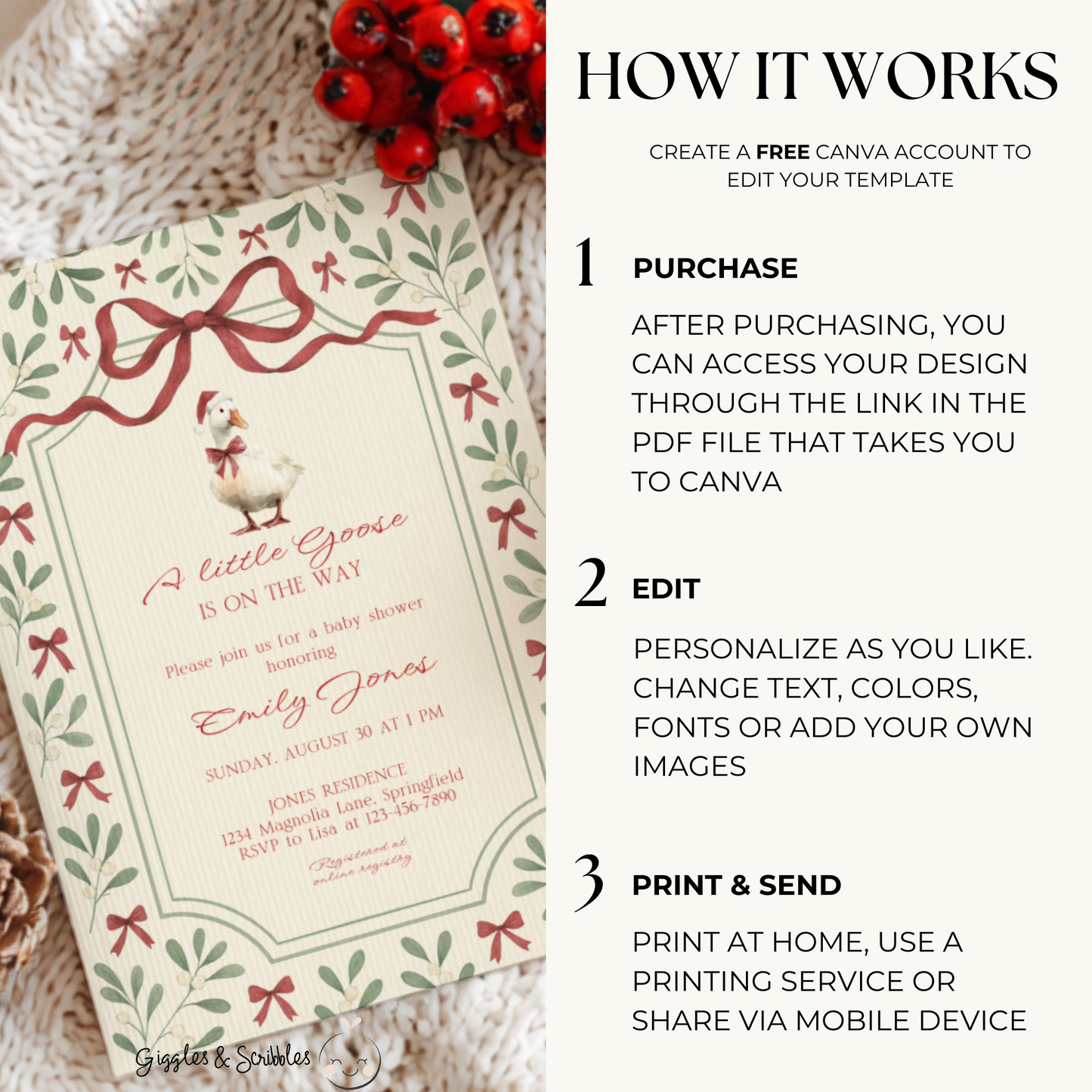 Baby Shower Invitation - Little Goose Christmas Baby Shower Invitation BS251