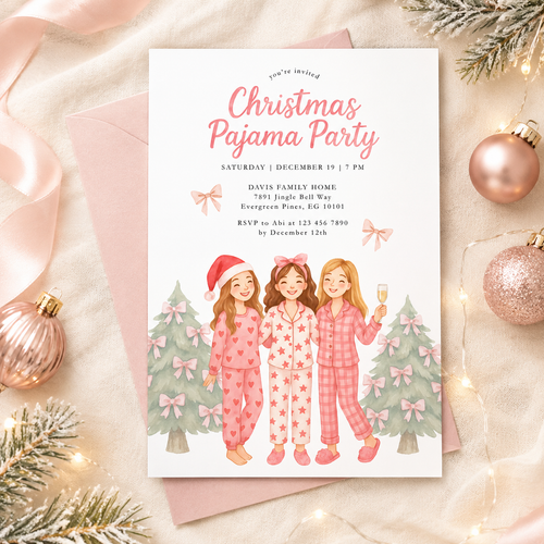 Christmas Pajama Party Invitation Template for Adult (Champagne) L34