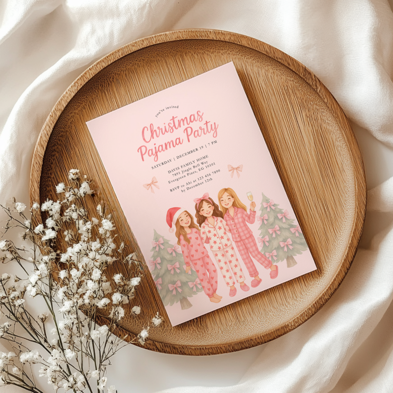 Christmas Pajama Party Invitation Template for Adult (Champagne) L34