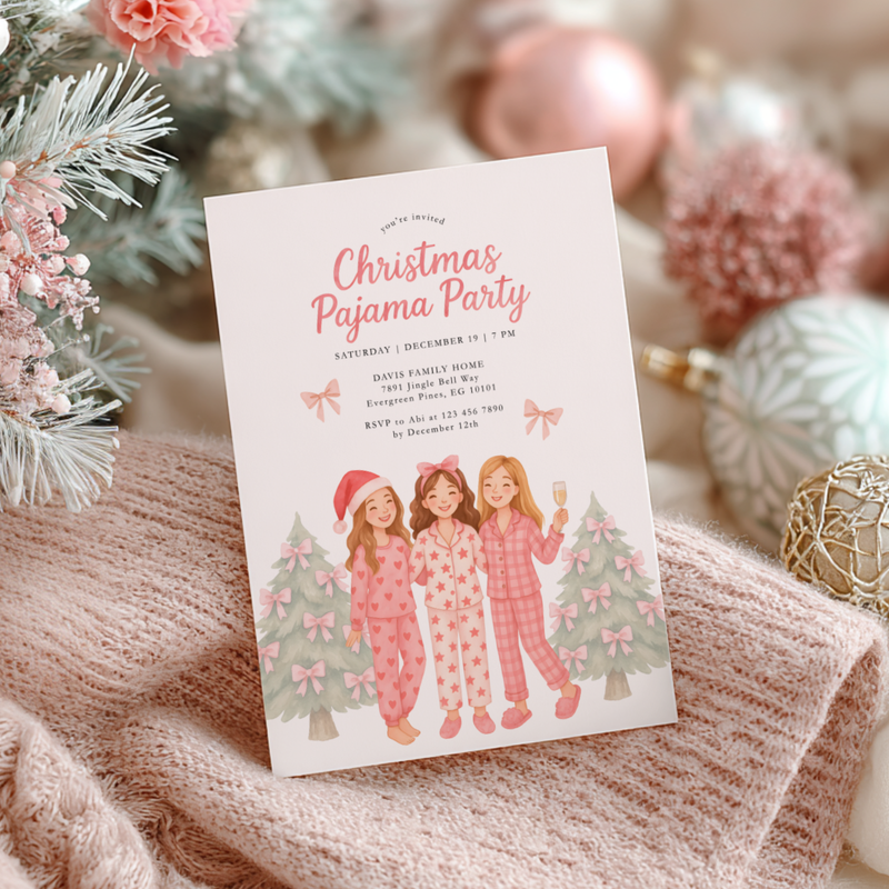 Christmas Pajama Party Invitation Template for Adult (Champagne) L34