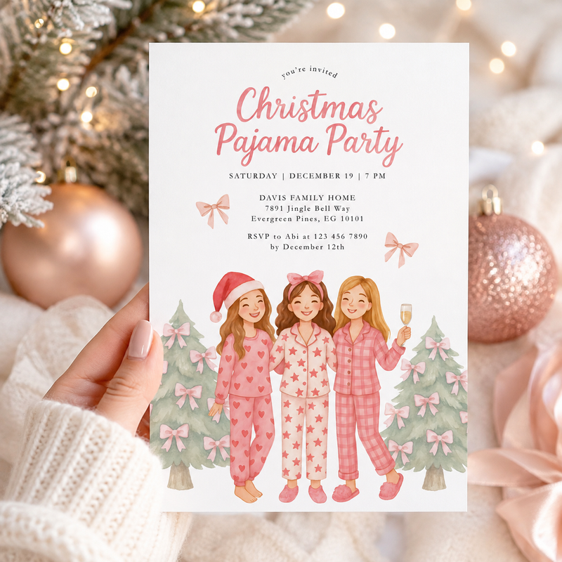 Christmas Pajama Party Invitation Template for Adult (Champagne) L34