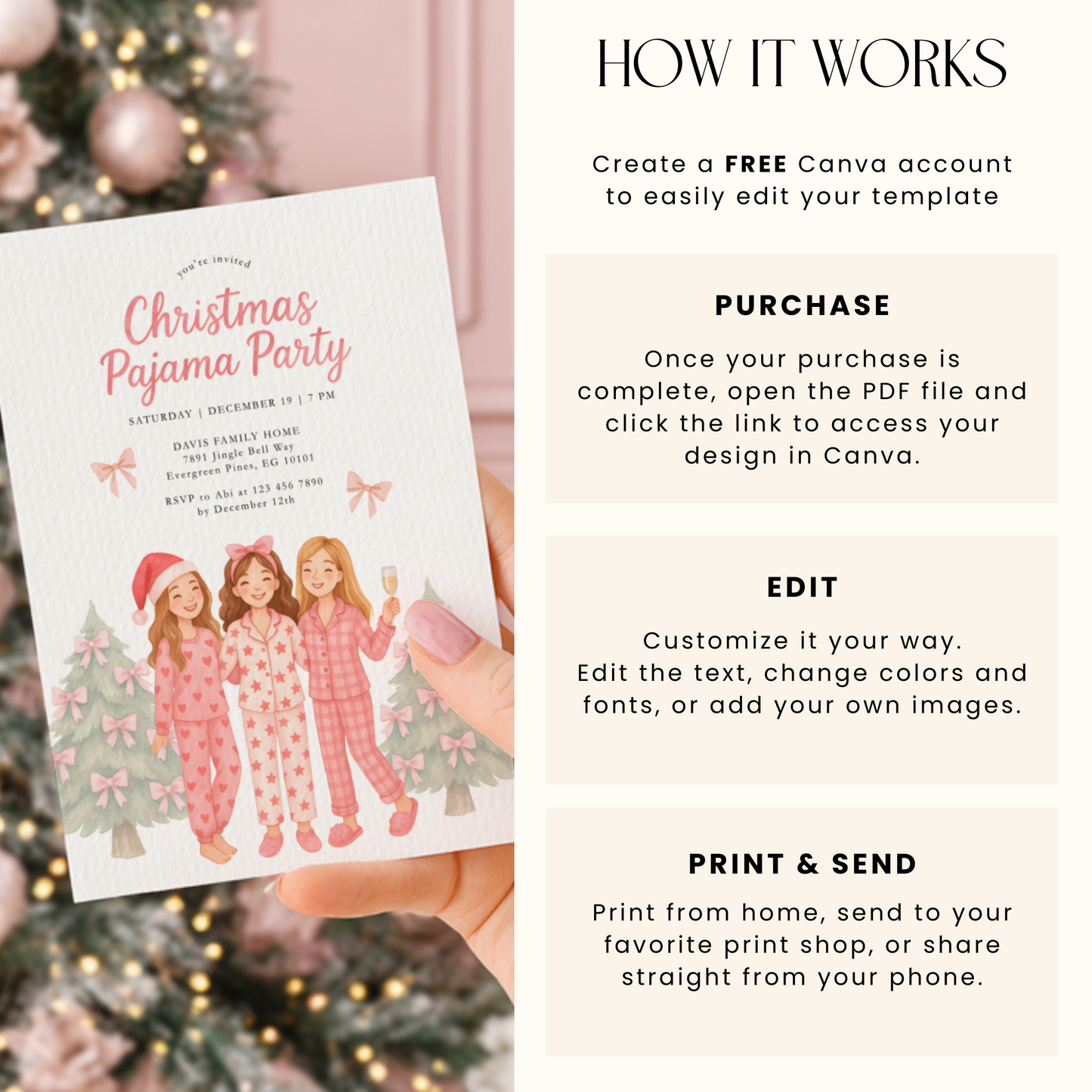 Christmas Pajama Party Invitation Template for Adult (Champagne) L34