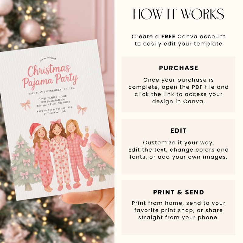 Christmas Pajama Party Invitation Template for Adult (Champagne) L34