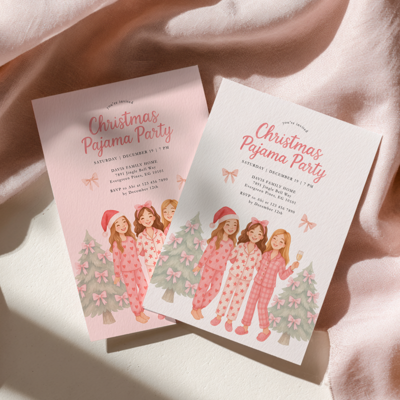 Christmas Pajama Party Invitation Template for Adult (Champagne) L34