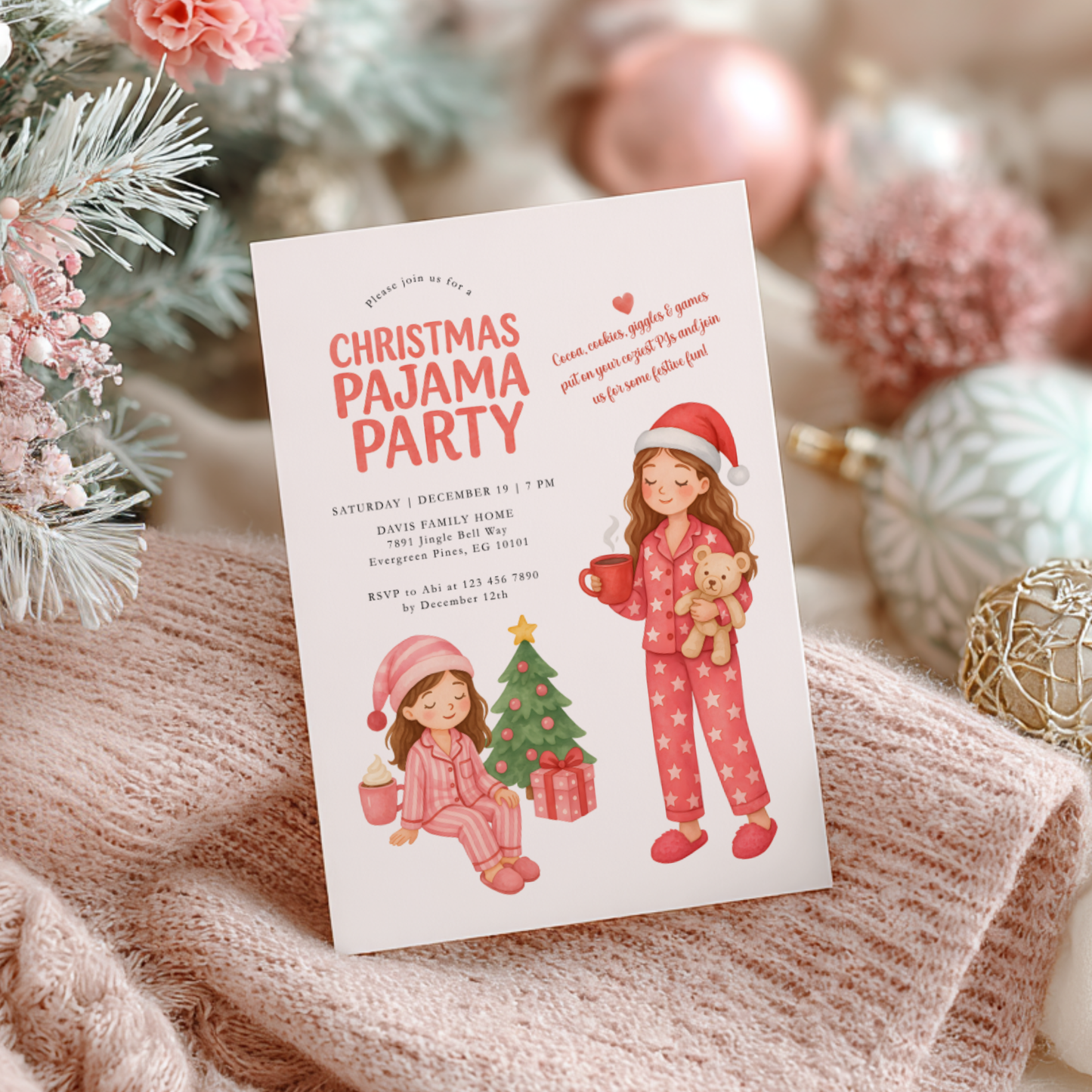 Christmas Pajama Party Invitation Template L33