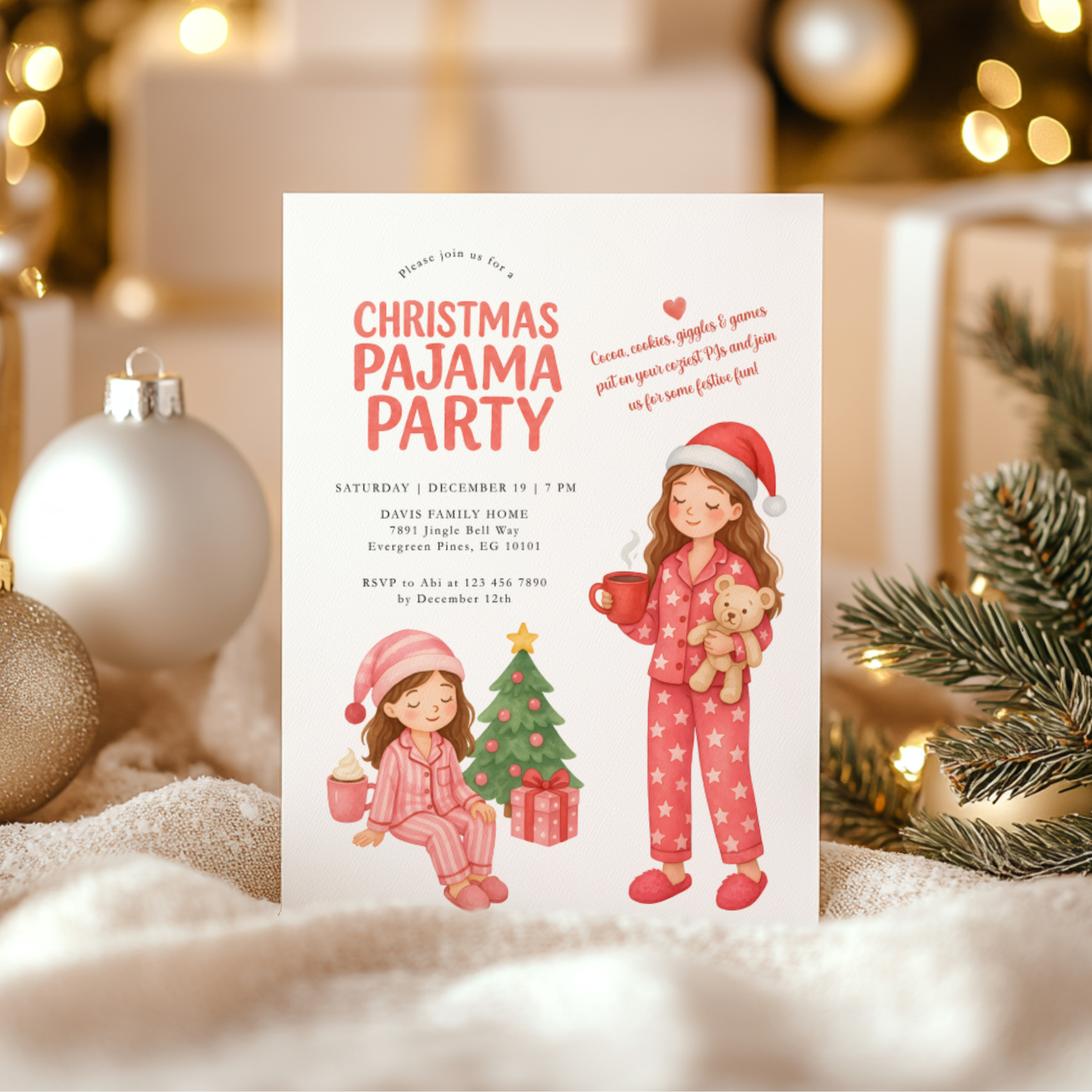 Christmas Pajama Party Invitation Template L33