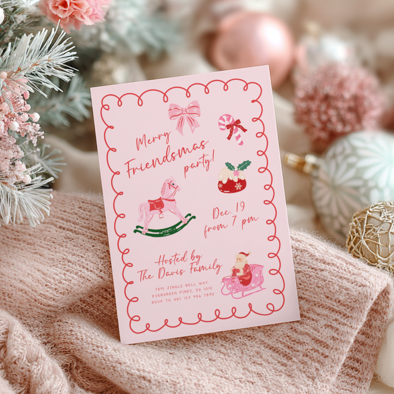 Pink Hand Drawn Christmas Invitation Template L51
