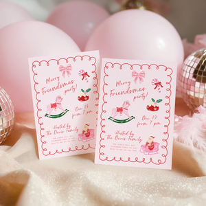 Pink Hand Drawn Christmas Invitation Template L51
