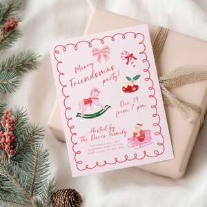 Pink Hand Drawn Christmas Invitation Template L51