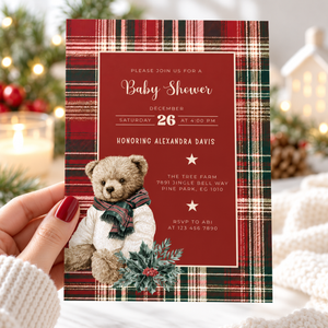 Classic Christmas Polo Bear Baby Shower Invitation L61