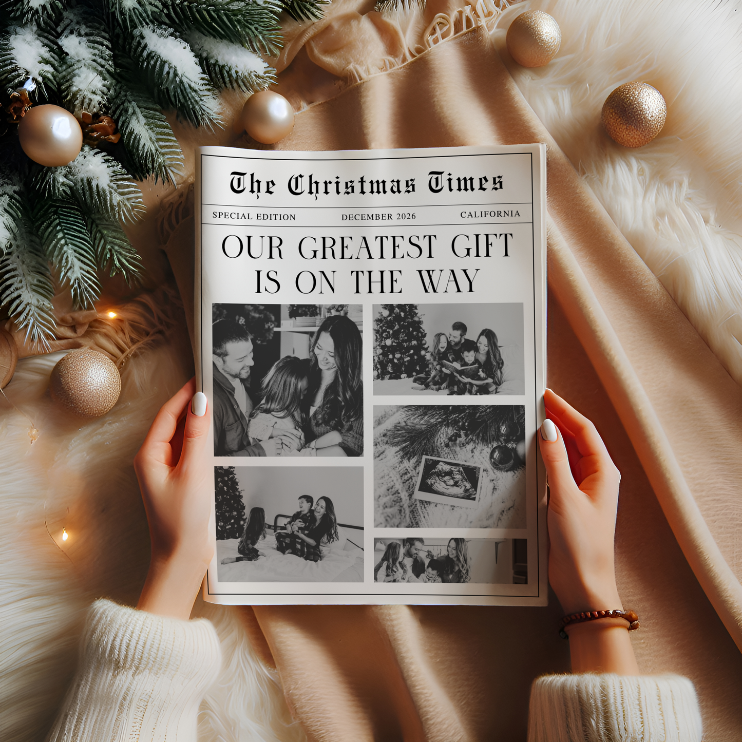 Pregnancy Announcement Christmas Newspaper Template Front Page NP4