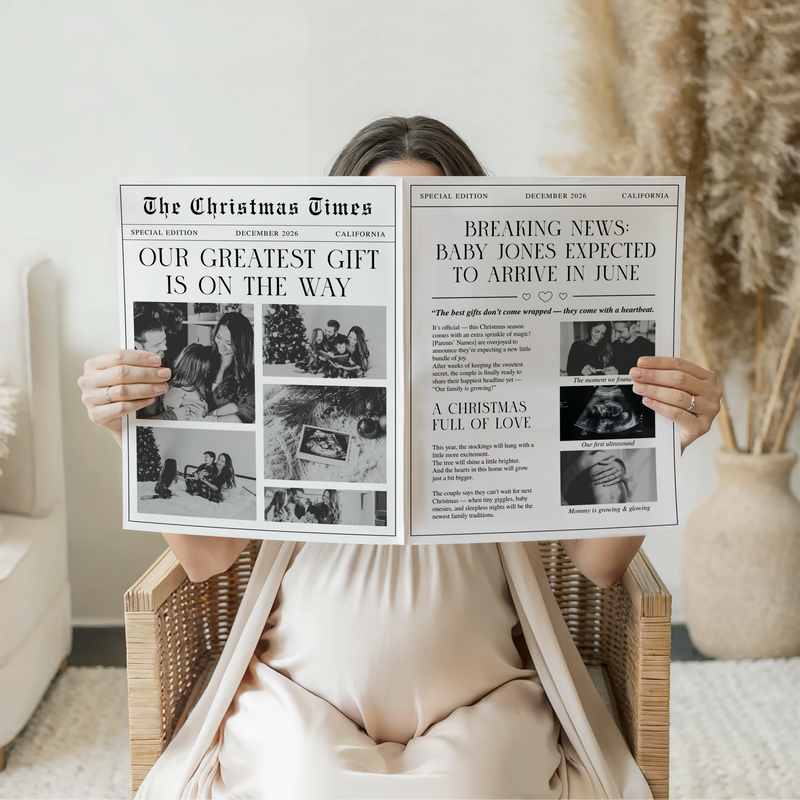 Christmas Pregnancy Announcement Foldable Newspaper Template NP4