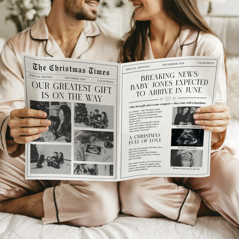 Christmas Pregnancy Announcement Foldable Newspaper Template NP4
