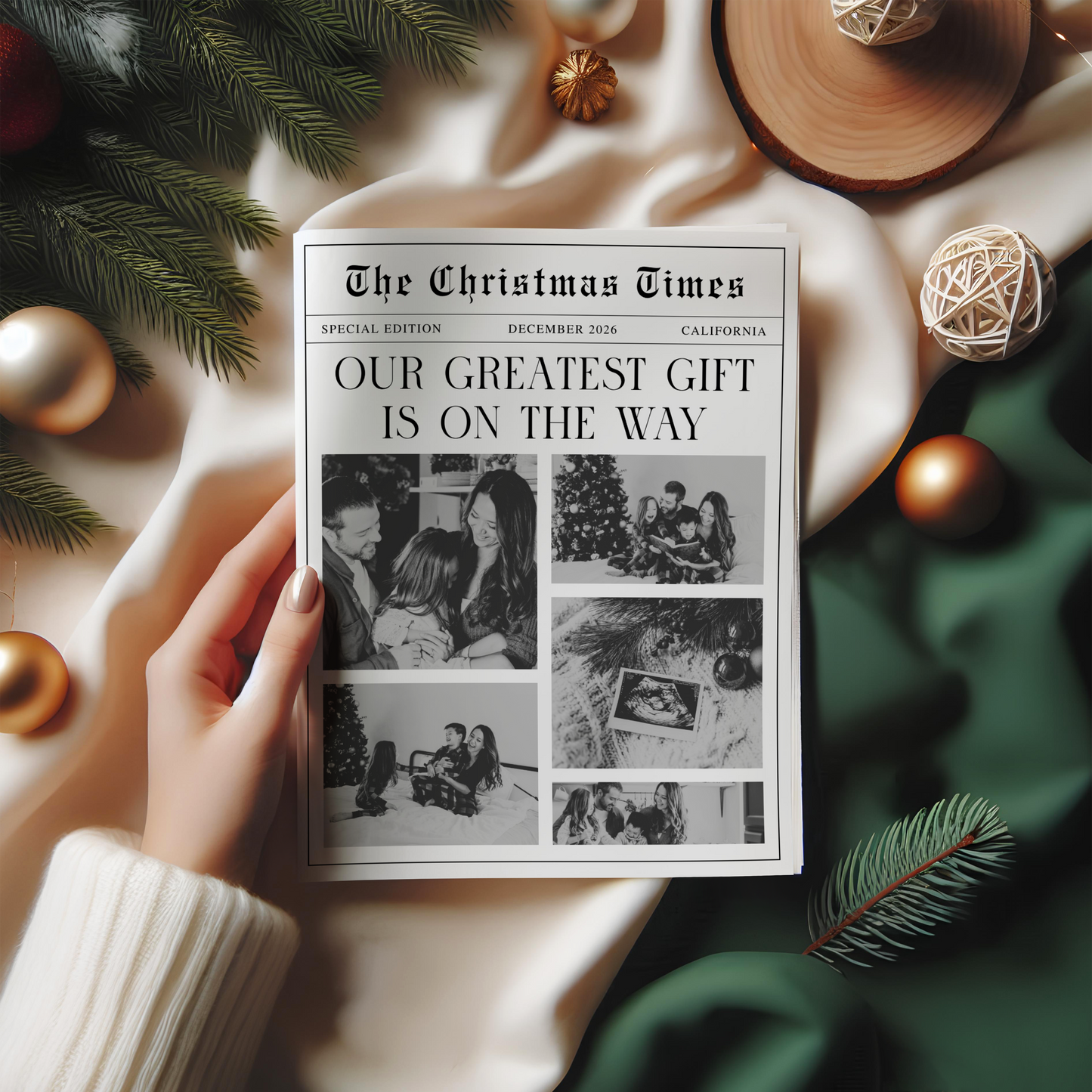Pregnancy Announcement Christmas Newspaper Template Front Page NP4