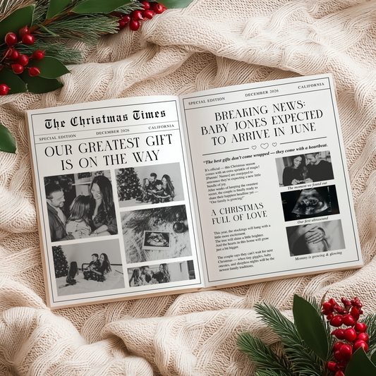 Christmas Pregnancy Announcement Foldable Newspaper Template NP4