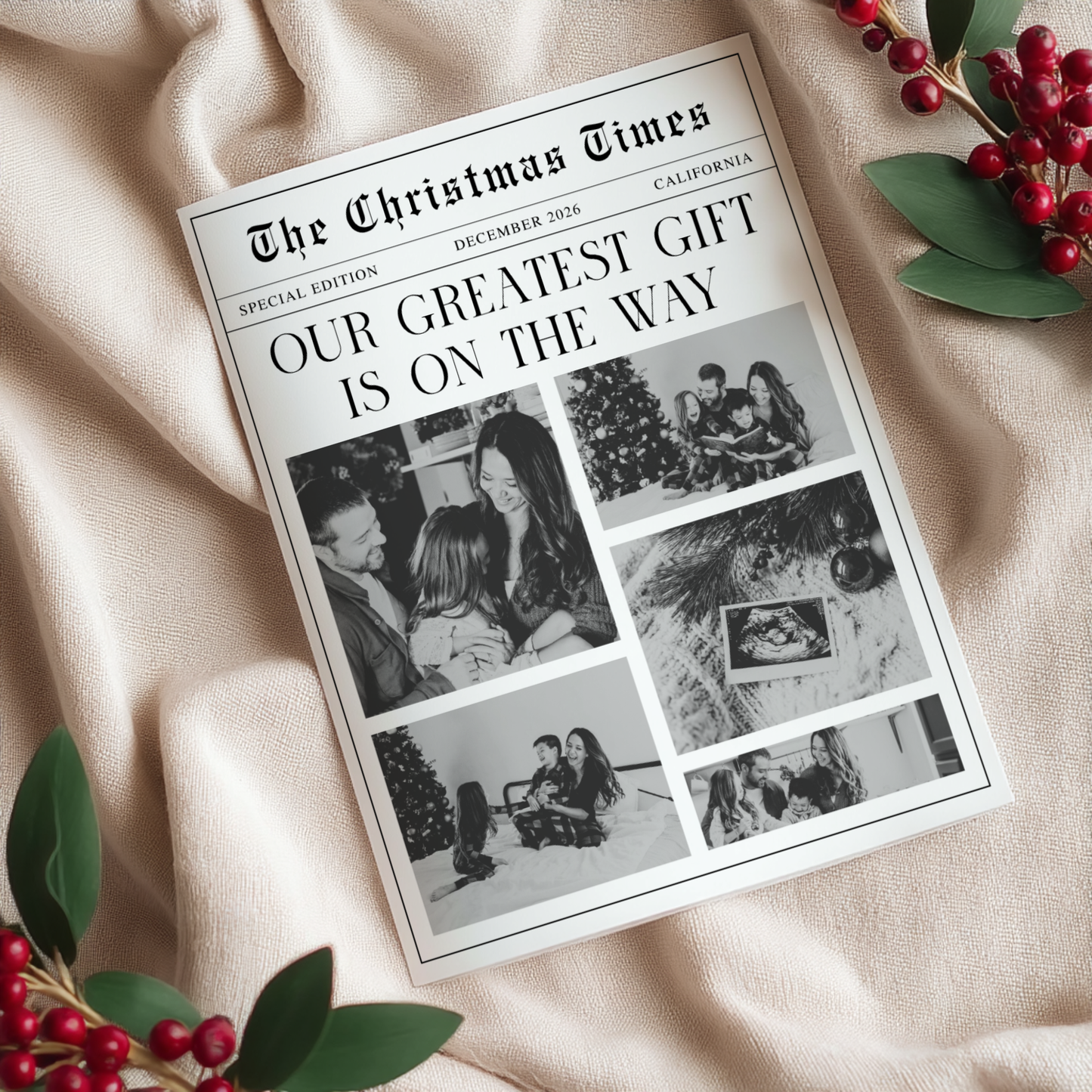Pregnancy Announcement Christmas Newspaper Template Front Page NP4