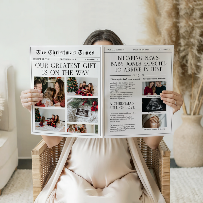 Christmas Pregnancy Announcement Newspaper Template Foldable NP4