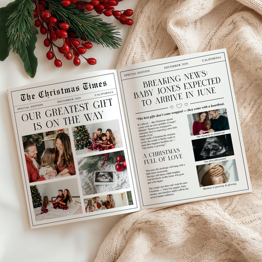 Christmas Pregnancy Announcement Newspaper Template Foldable NP4