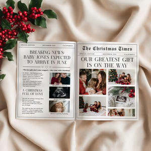 Christmas Pregnancy Announcement Newspaper Template Foldable NP4