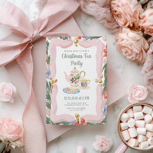 Christmas Tea Party Invitation Hand Drawn Pastels L74