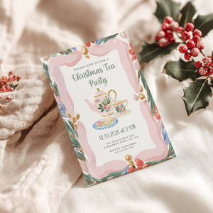 Christmas Tea Party Invitation Hand Drawn Pastels L74