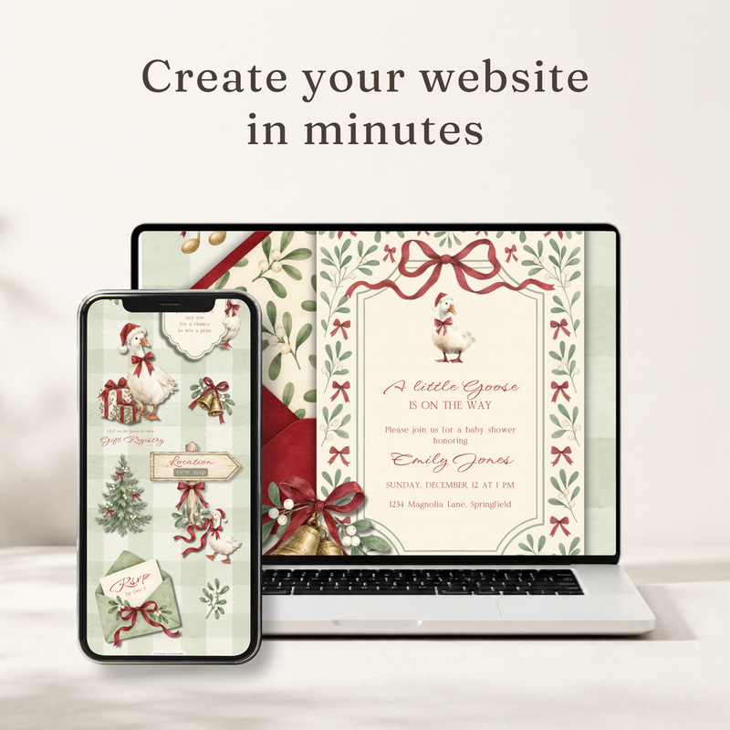 Christmas Goose Baby Shower Website Invitation with RSVP BS251