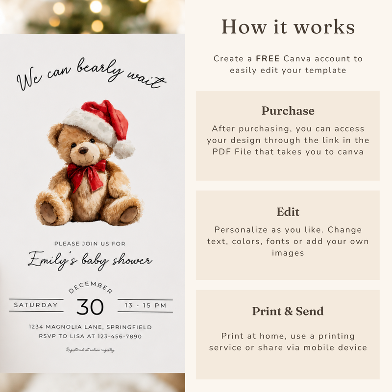 Christmas Bear Baby Shower Invitation BS245