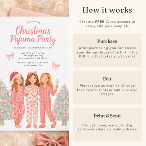 Christmas Pajama Party Invitation Template for Adult (Champagne) L34