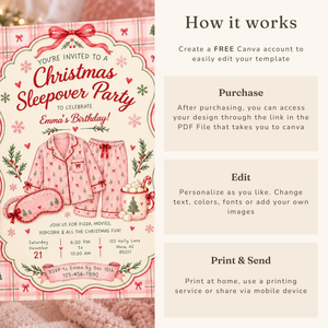 Pink Christmas Pajama Party Sleepover Invitation L184