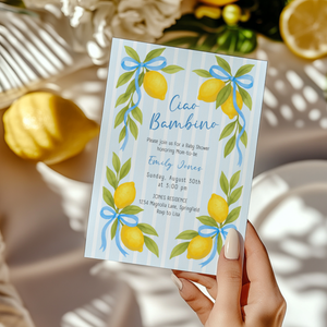 Baby Shower Invitation - Ciao Bambino Lemon & Blue Bows BS173