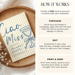 Ciao Miss Italian Bridal Shower Invitation Template L26