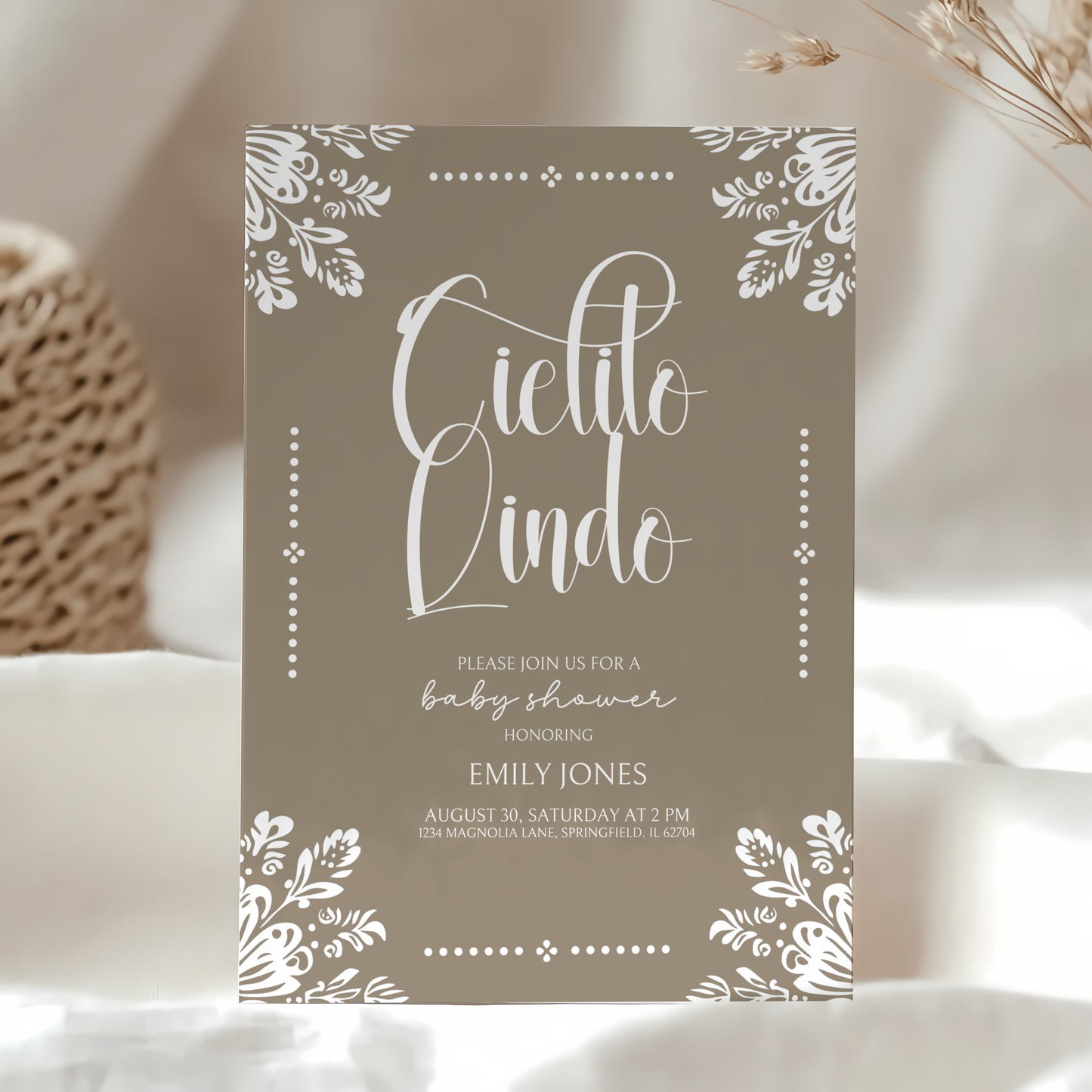 Baby Shower Invitation Bundle - Cielito Lindo Mexican Folk Style Beige Brown BS56