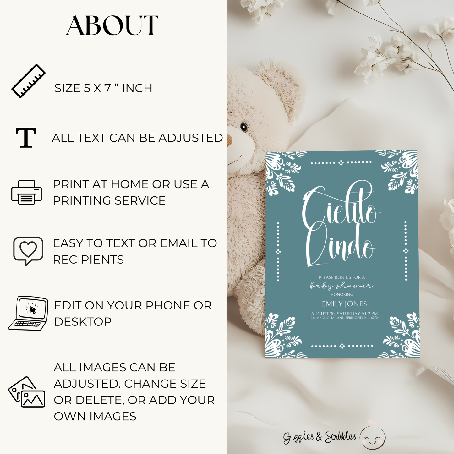 Baby Shower Invitation - Cielito Lindo Teal Blue BS53