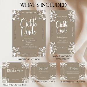 Baby Shower Invitation Bundle - Cielito Lindo Mexican Folk Style Beige Brown BS56