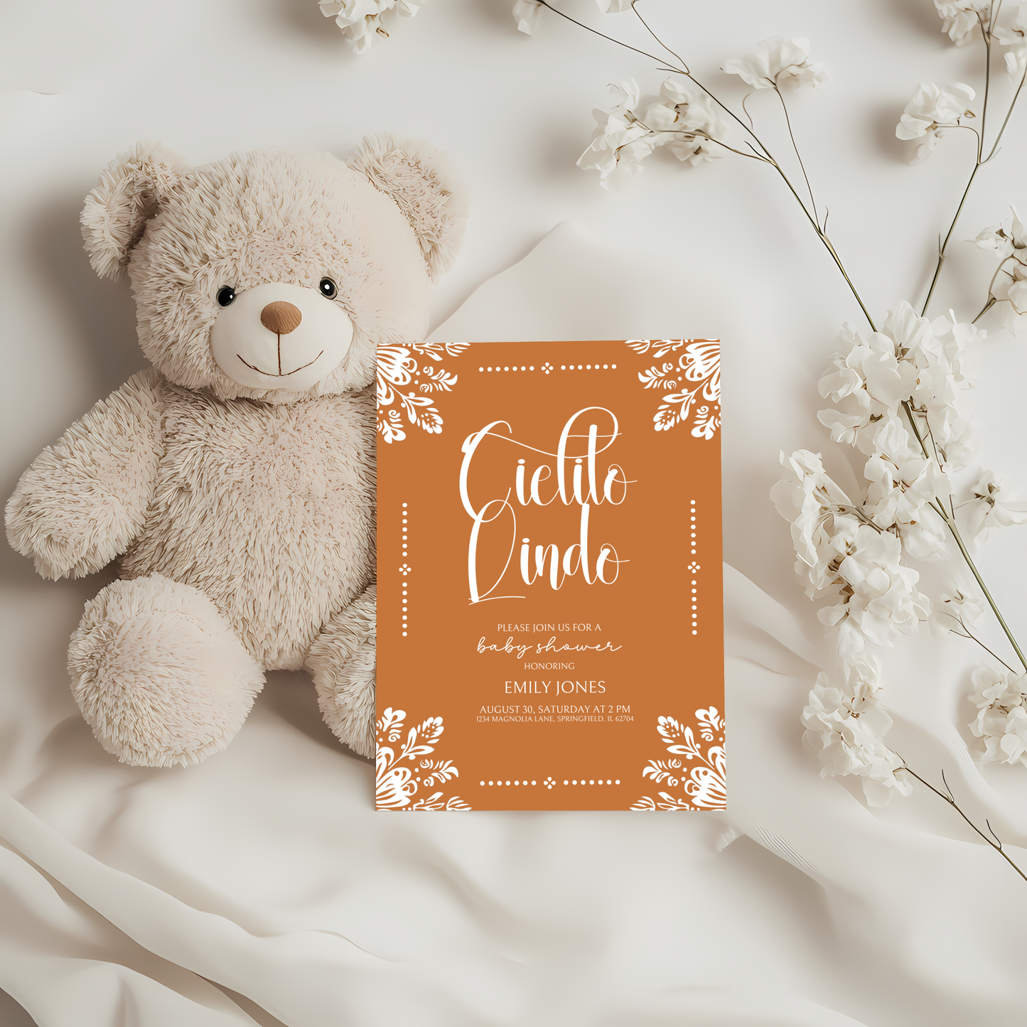 Baby Shower Invitation - Cielito Lindo Terracotta Brown Orange BS55