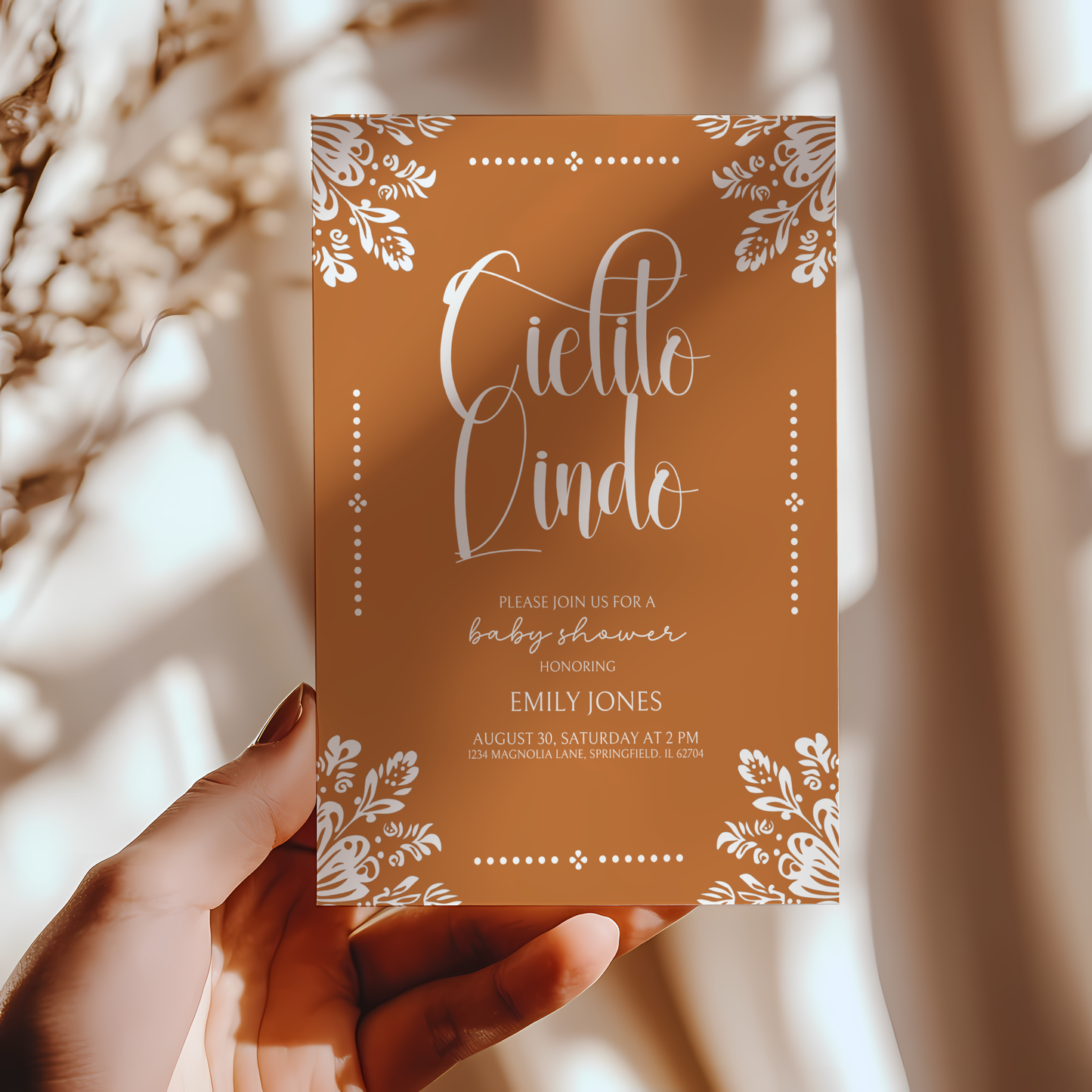 Baby Shower Invitation - Cielito Lindo Terracotta Brown Orange BS55