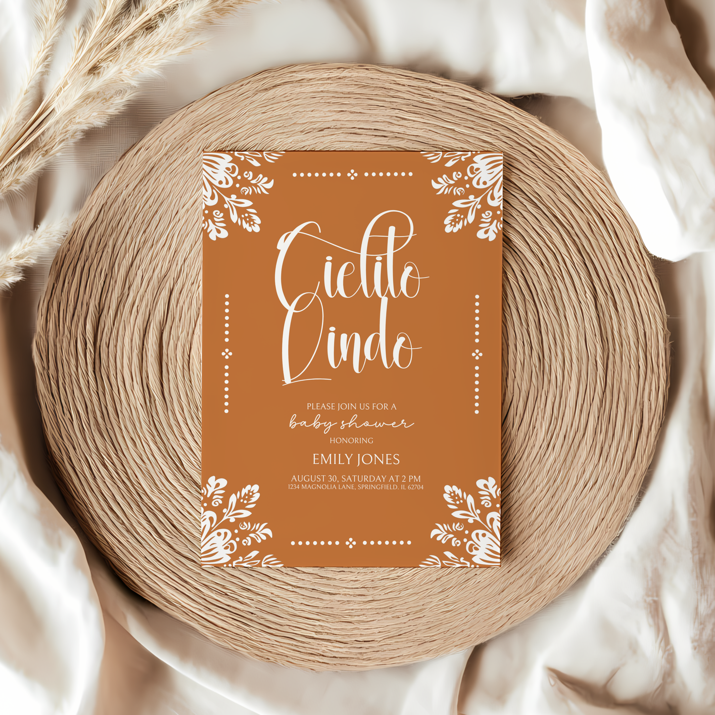 Baby Shower Invitation - Cielito Lindo Terracotta Brown Orange BS55