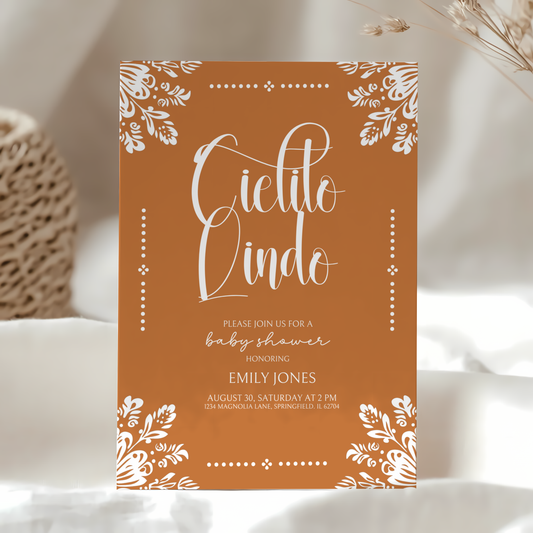 Baby Shower Invitation - Cielito Lindo Terracotta Brown Orange BS55