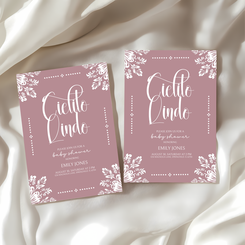 Baby Shower Invitation Bundle - Cielito Lindo Pink Purple Mauve BS50