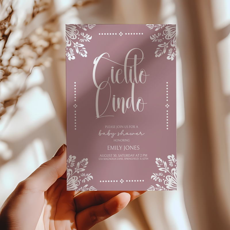 Baby Shower Invitation Bundle - Cielito Lindo Pink Purple Mauve BS50