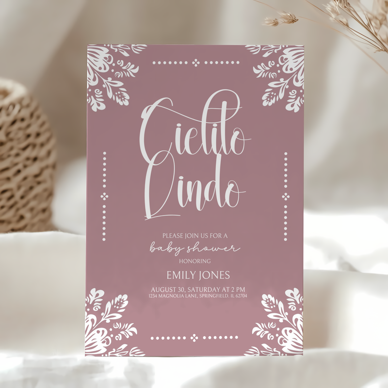Baby Shower Invitation Bundle - Cielito Lindo Pink Purple Mauve BS50