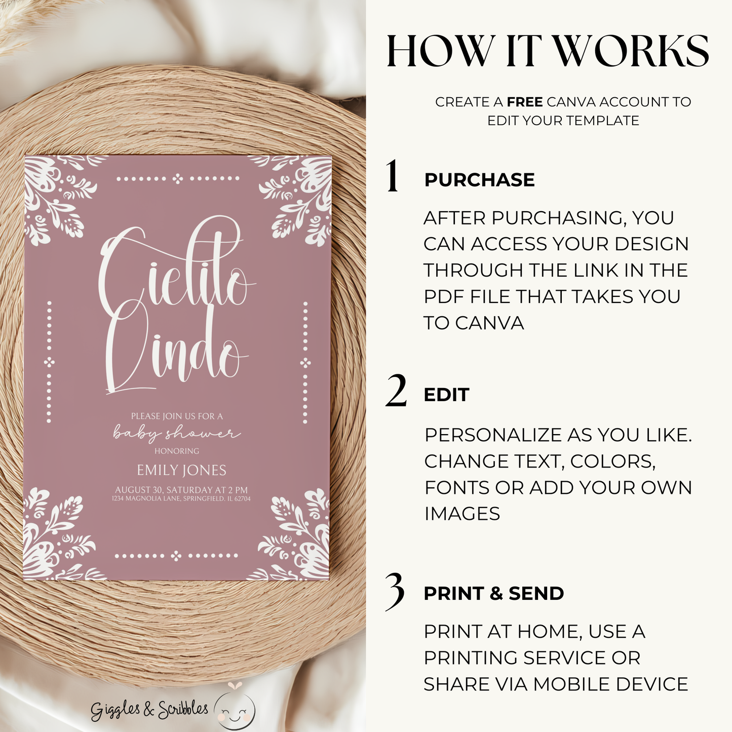 Baby Shower Invitation - Cielito Lindo Pink Mauve BS50
