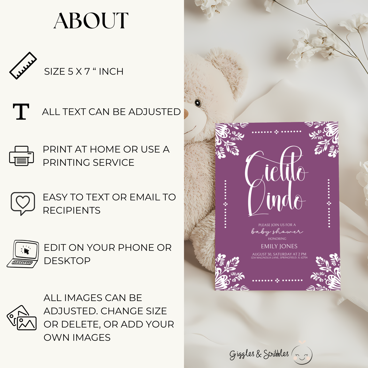 Baby Shower Invitation - Cielito Lindo Purple BS51