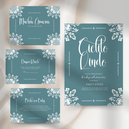 Baby Shower Invitation Bundle - Cielito Lindo Teal Blue Mexican Style BS53