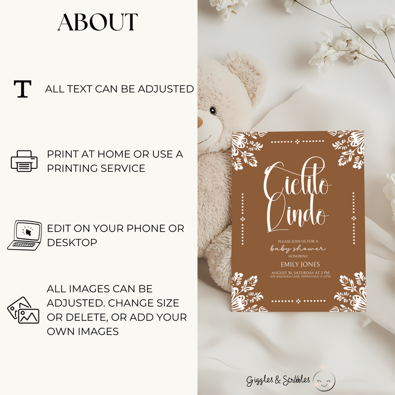 Baby Shower Invitation Bundle - Cielito Lindo Brown Mexican Style BS54